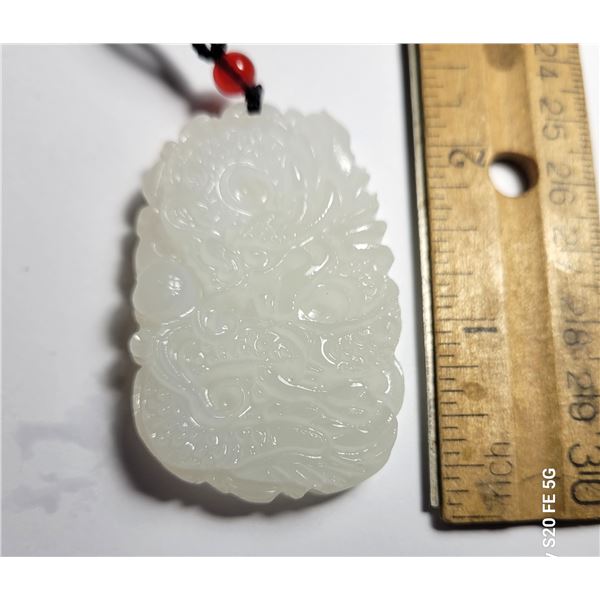 5)  ASIAN MOTIF WHITE CARVED OPALINE