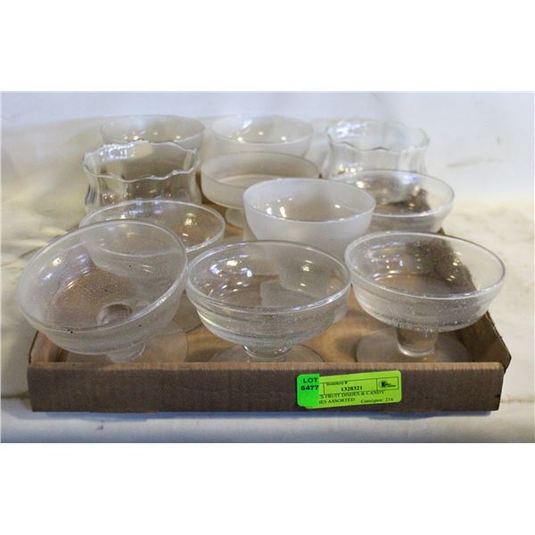 11 PCS FRUIT DISHES & CANDY DISHES ASSORTED