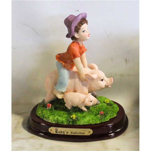 VINTAGE CROSA COLLECTION BOY RIDING PIG FIGURINE