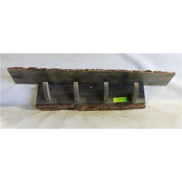 WOODEN LIVE EDGE STYLE WALL MOUNT COAT RACK