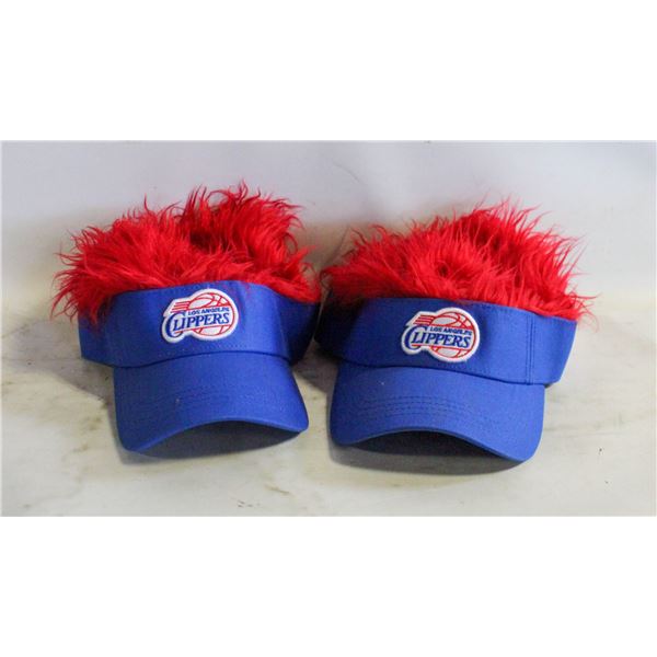 2 NEW NBA VISORS WITH RED HAIR TOP
