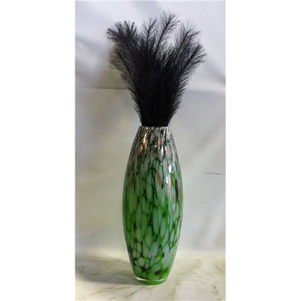 VINTAGE ART GLASS GOLD-INLAY HAND BLOWN VASE H-16"