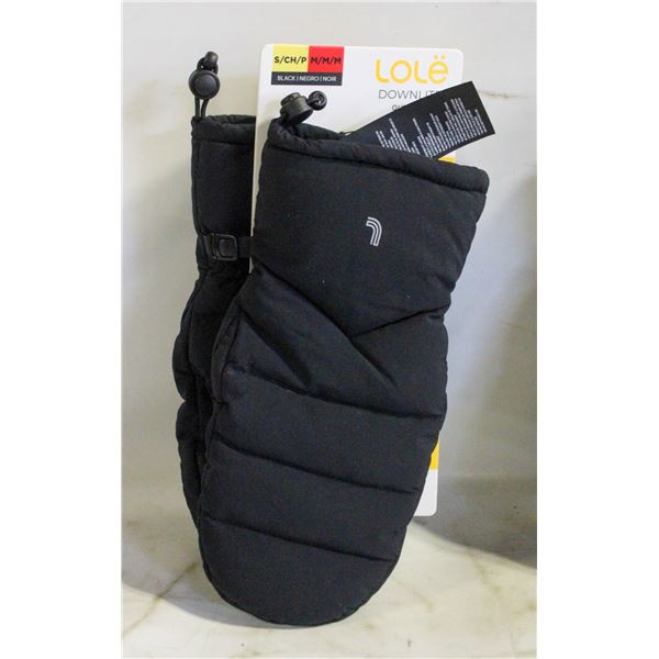 NEW LOLE DOWNLITE OUTDOOR PUFFER MITTENS, M