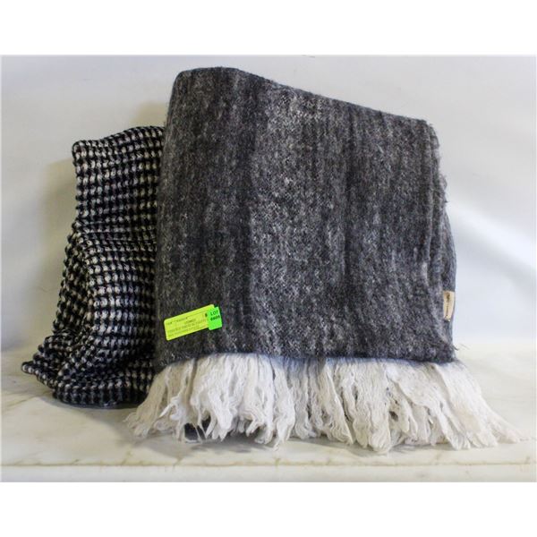 2 DOUBLE THROW BLANKETS WOOL MIX TOGETHER ESTATE