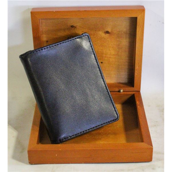 GENUINE LEATHER WALLET "SCRIMSHAW" DESIGN WOODEN-