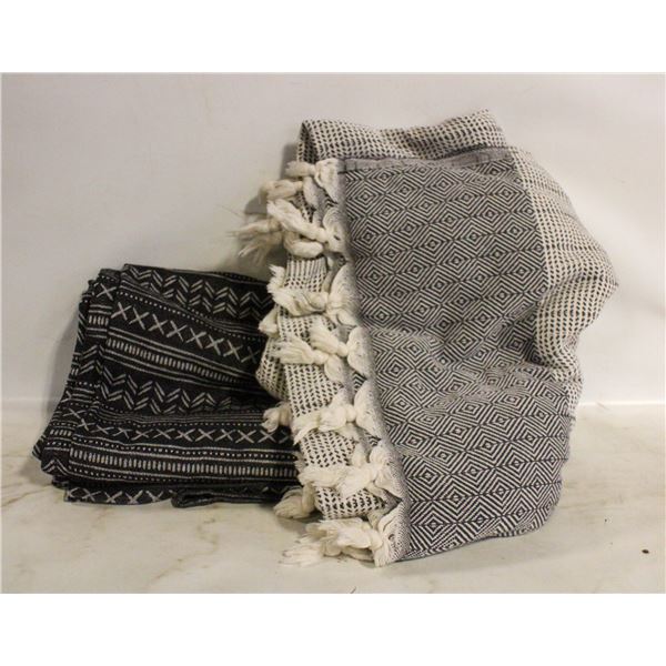 2 DOUBLE COTTON THROW BLANKETS TOGETHER ESTATE