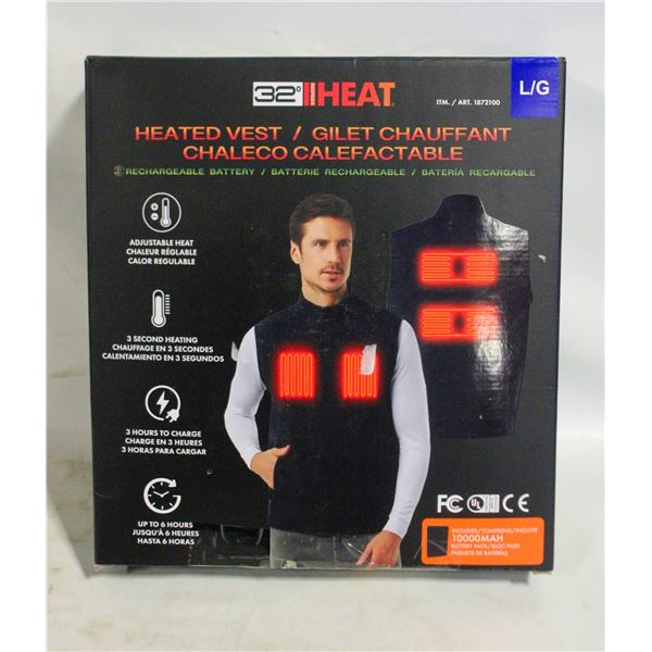 NEW 32 HEAT RECHARGEABLE HEATED VEST, SIZE LARGE