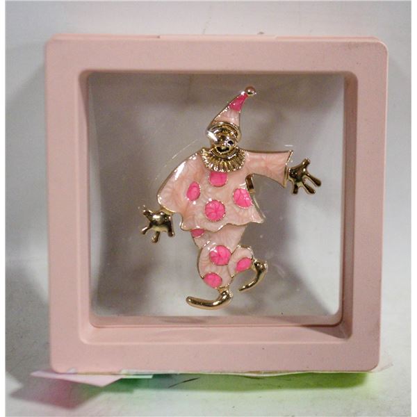 NEW CLOWN BROOCH PINK ENAMEL FILLED