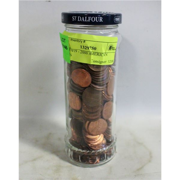 JAR OF 1919 - 2000 AMERICAN PENNIES