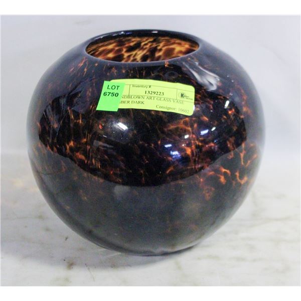 HANDBLOWN ART GLASS VASE AMBER DARK