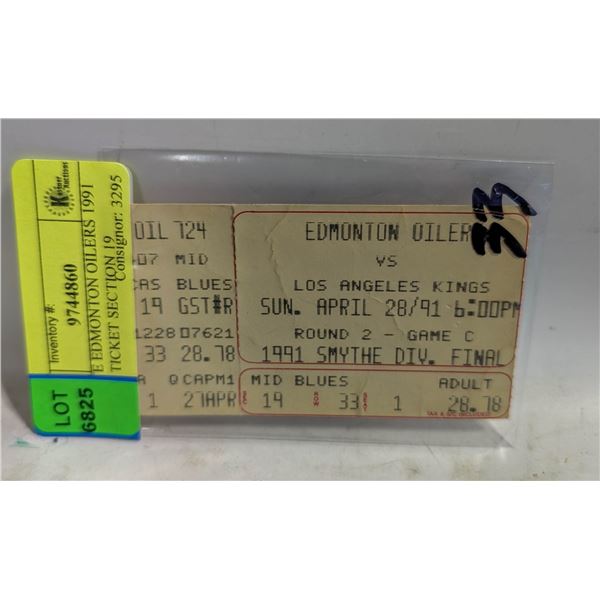ESTATE EDMONTON OILERS 1991 GAME TICKET SECTION 19