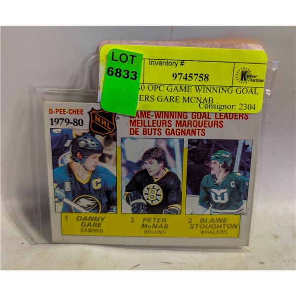 1979-80 OPC GAME WINNING GOAL LEADERS GARE MCNAB