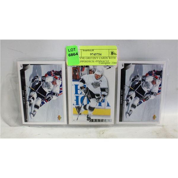 3 WAYNE GRETZKY CARDS WITH L.A. UPPERDECK+PINNACLE
