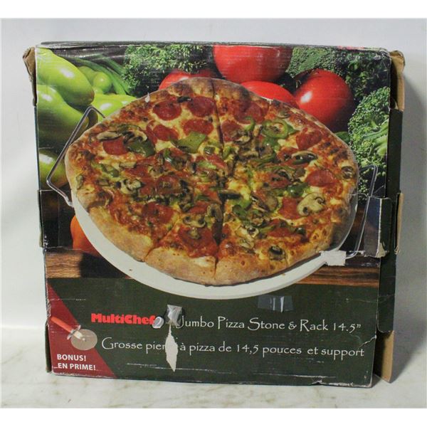 NEW IN BOX JUMBO PIZZA STONE WITH RACK
