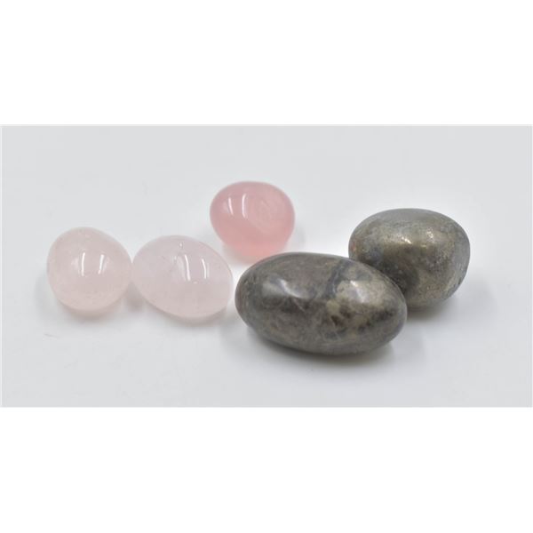 #19-NATURAL PYRITE   & ROSE QUARTZ TUMBLETE 86 G