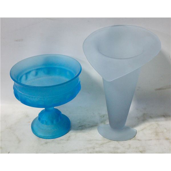 2 FROSTED GLASS VASES/GLASS DECOR PCS