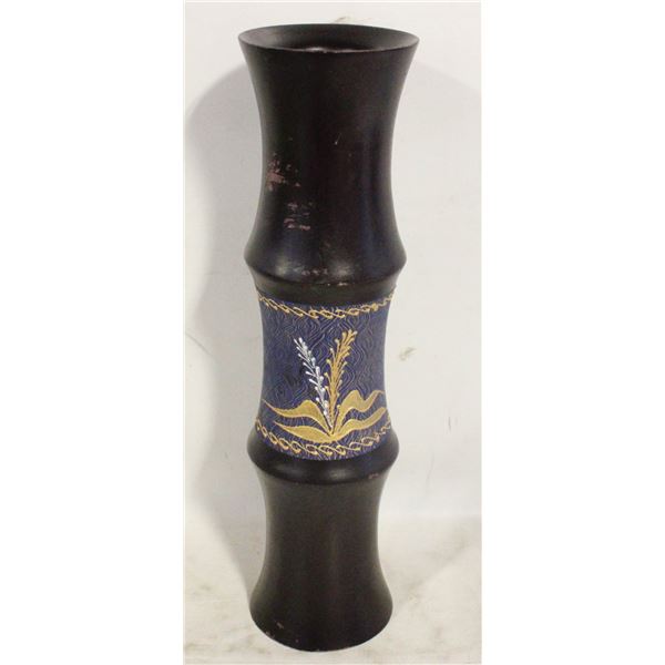 HAND CARVED WOODEN VASE BLUE AND
