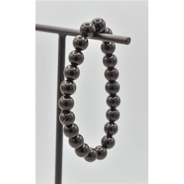 #98- NATURAL BLACK OBSIDIAN BEAD BRACELET 8MM/75"