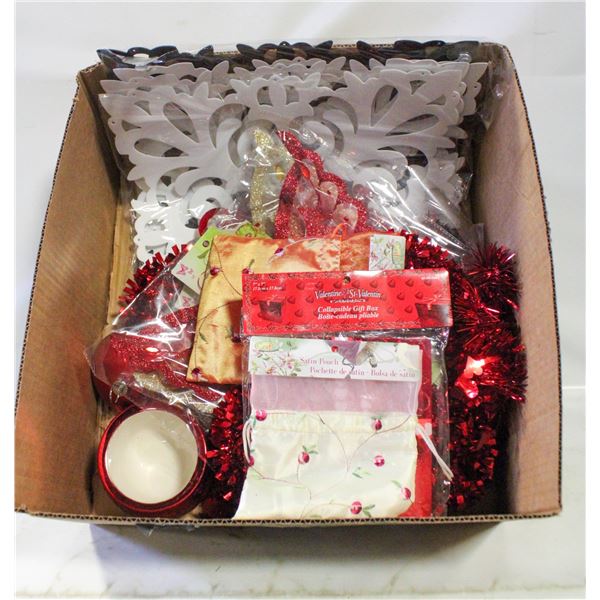 BOX WITH NEW ITEMS INCLUDING PARTYLITE RED