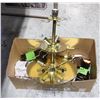 Image 1 : VINTAGE BRASS/METAL + GLASS PANEL CHANDELIER HARD-