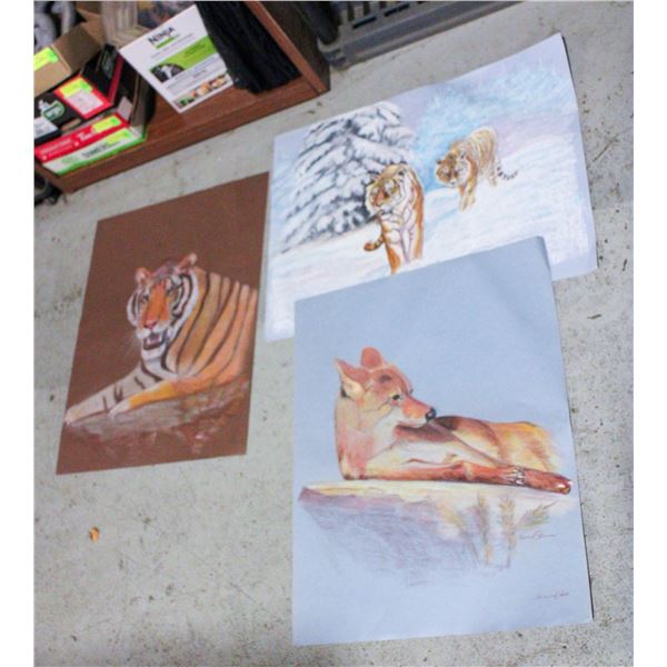 3 WILDLIFE ORIGINAL SKETCHES -ONE SLIGHTLY