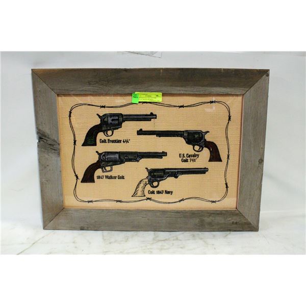4 VINTAGE COLT REVOLVERS DISPLAY WOOD FRAMED