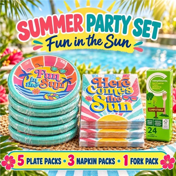 SUMMER PARTY 5 PLATE 3 NAPKIN PACKS & 24 FORKS