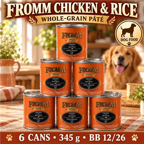 6 FROMM CHICKEN RICE DOG FOOD 345G BB 12/26