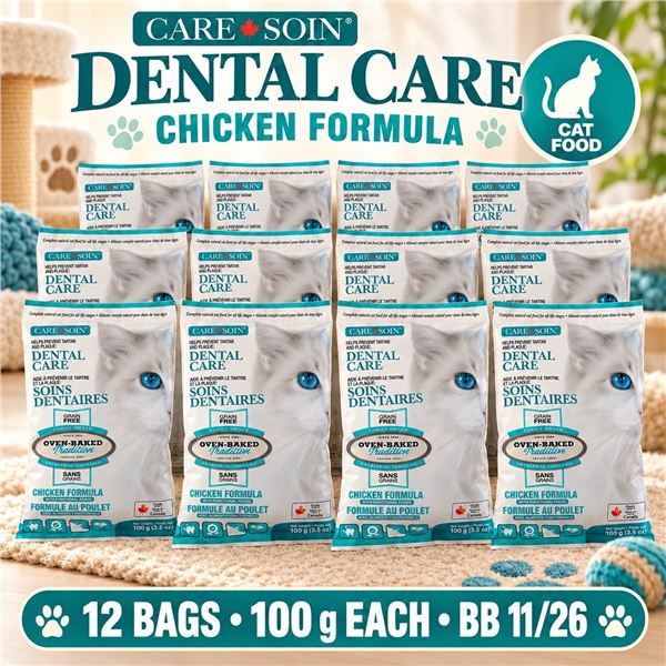 12 BAGS CARE SOIN DENTAL CAT FOOD BB 11/26