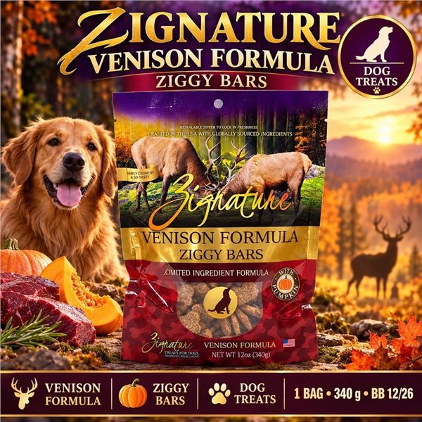 ZIGNATURE VENISON ZIGGY BARS DOG 340G BB 12/26