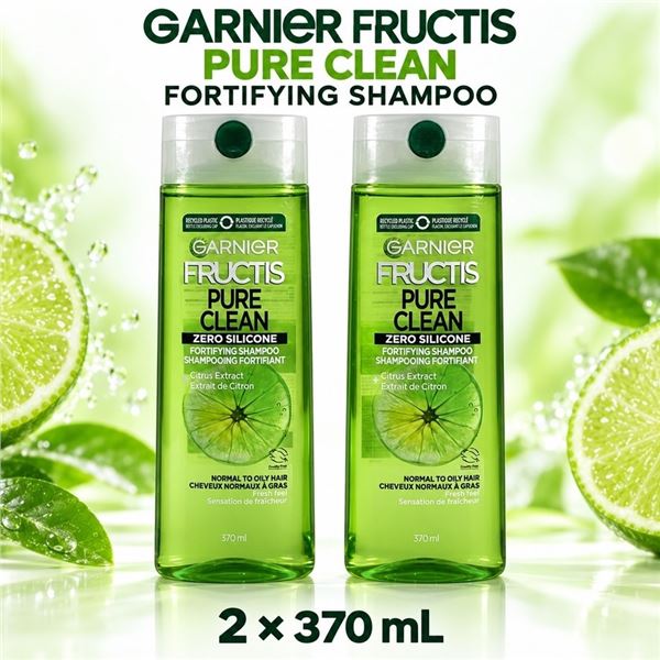 2 GARNIER FRUCTIS PURE CLEAN SHAMPOO 370ML