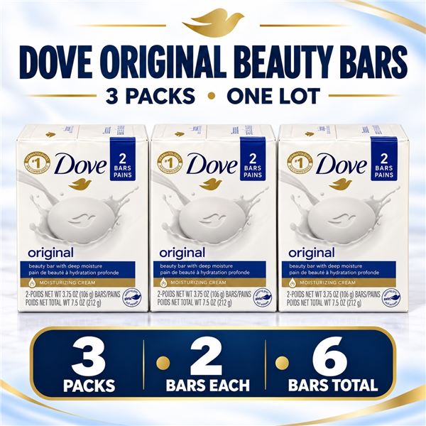 3 PACKS DOVE ORIGINAL BEAUTY BARS 6 TOTAL