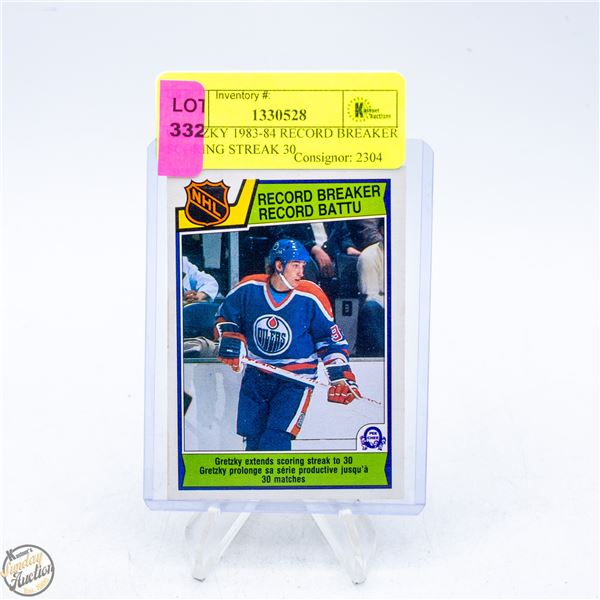 GRETZKY 1983-84 RECORD BREAKER SCORING STREAK 30