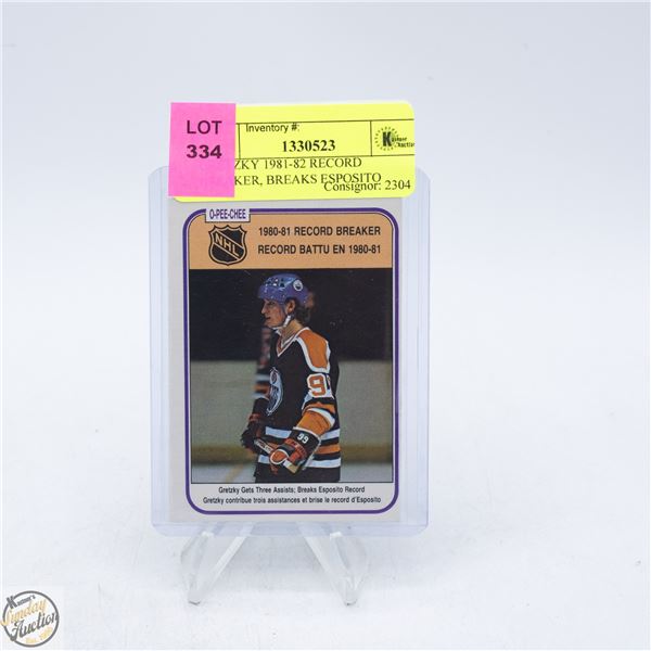 GRETZKY 1981-82 RECORD BREAKER, BREAKS ESPOSITO