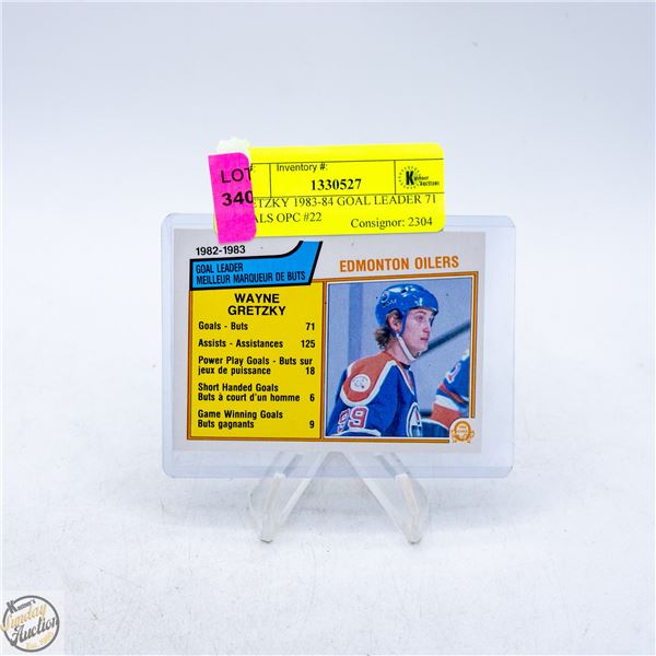 GRETZKY 1983-84 GOAL LEADER 71 GOALS OPC #22