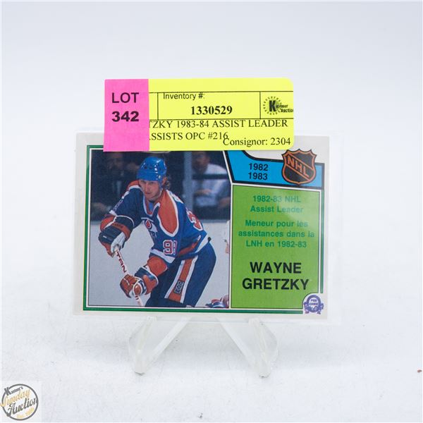 GRETZKY 1983-84 ASSIST LEADER 125 ASSISTS OPC #216