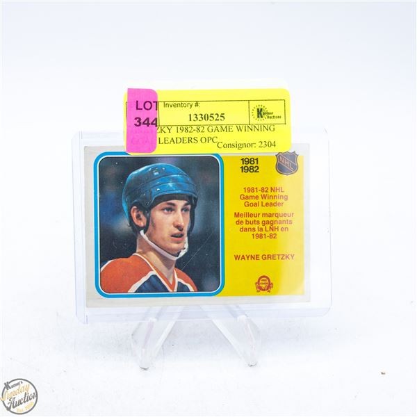 GRETZKY 1982-82 GAME WINNING GOAL LEADERS OPC