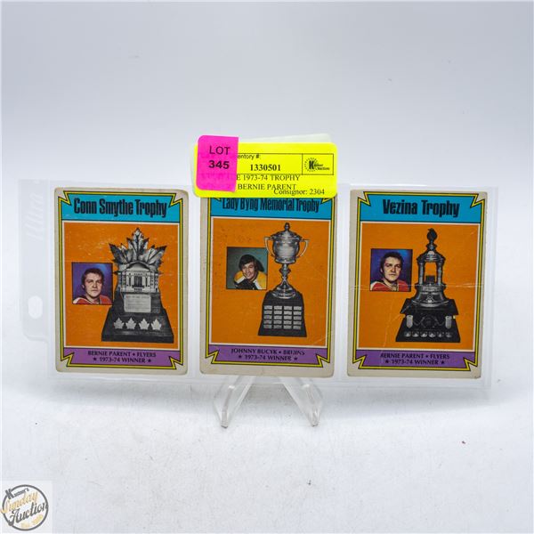 3 VINTAGE 1973-74 TROPHY WINNERS BERNIE PARENT