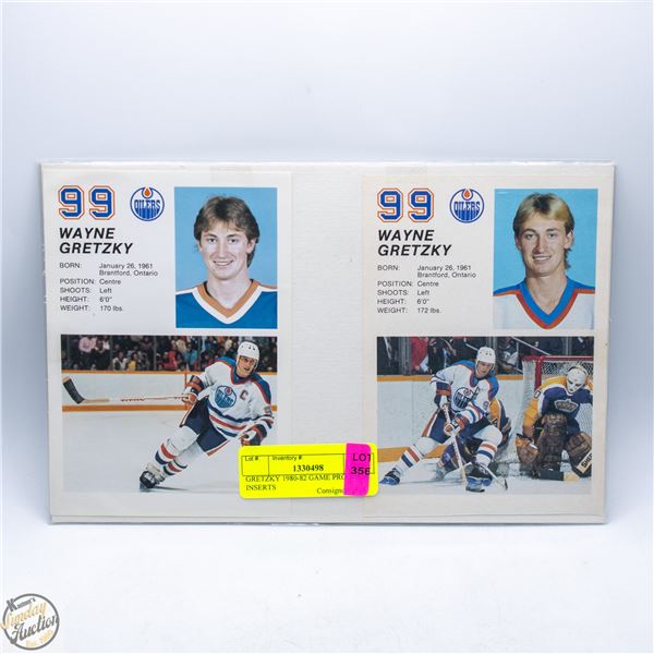 GRETZKY 1980-82 GAME PROGRAM INSERTS