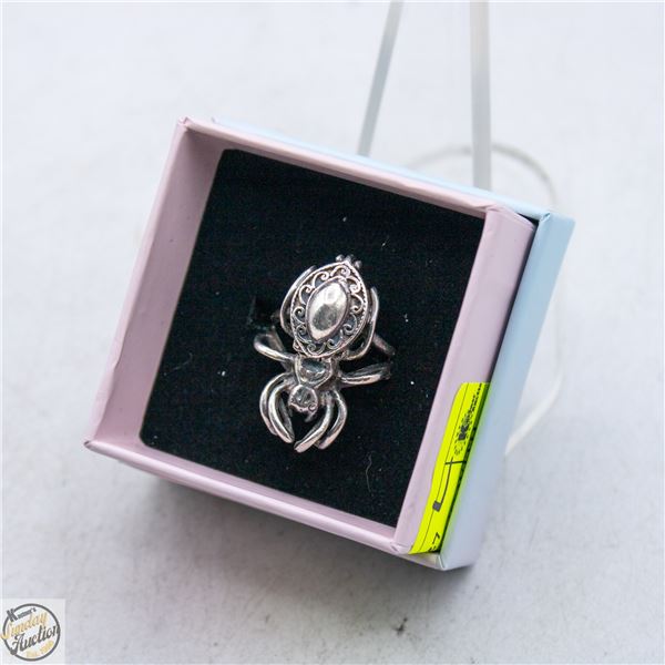 .925 SILVER SPIDER RING WITH LOCKET ON