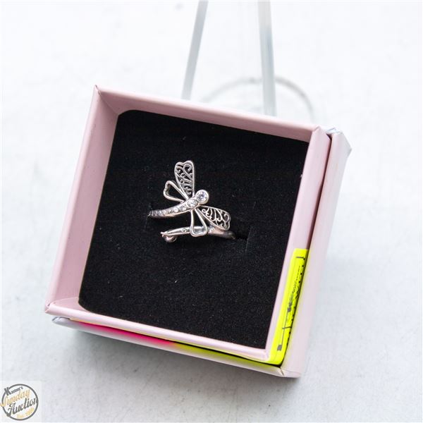.925 SILVER DRAGONFLY RING WITH CZ ON TAIL -