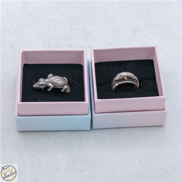 TWO .925 SILVER RINGS - ALLIGATOR (SIZE 5.5)