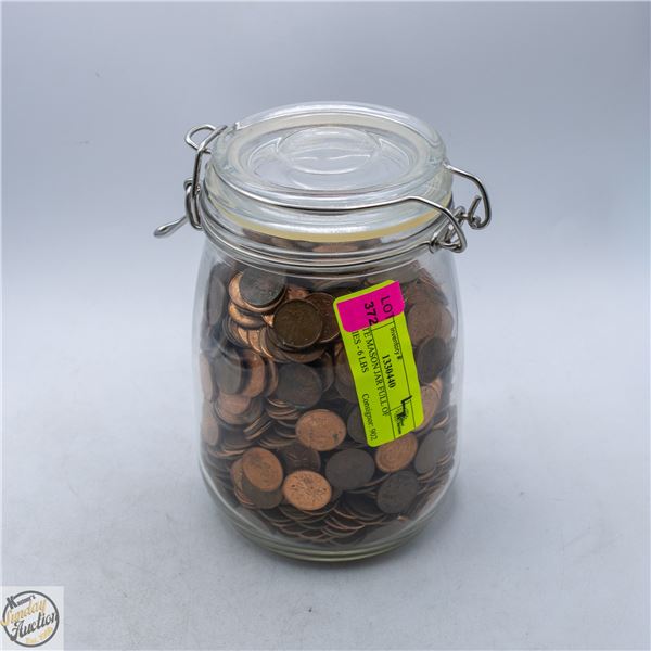 ESTATE MASON JAR FULL OF PENNIES - 6 LBS