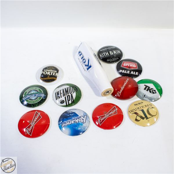 10 BAR TAP BADGES 1 HANDLE BUD KOKANEE TK ETC