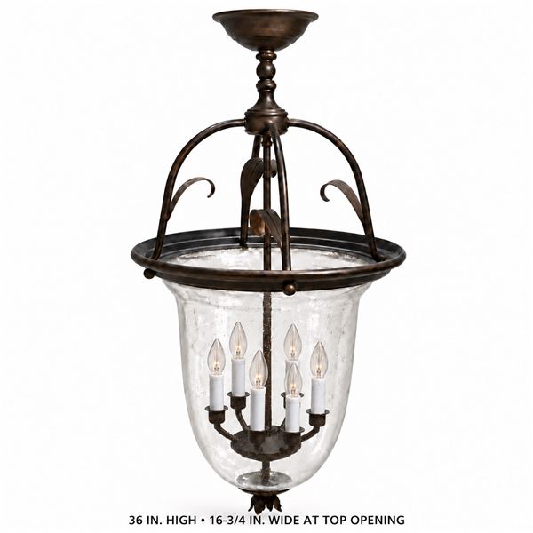 6-LIGHT BRONZE CRACKLE GLASS CHANDELIER 36IN
