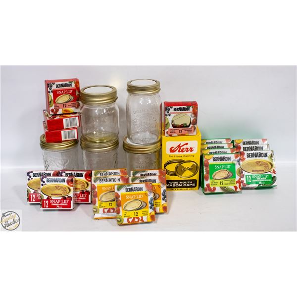 BOX OF CANNING JARS AND 20 BOXES OF NEW SNAP