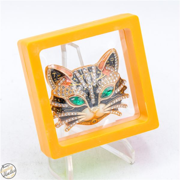 NEW XL CAT HEAD BROOCH ENCRUSTED