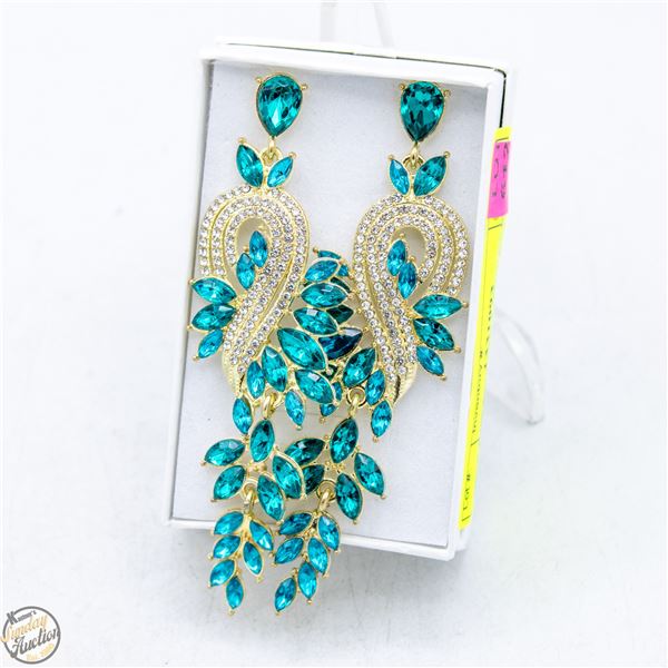 NEW ENCRUSTED LONG EARRINGS WITH TEAL