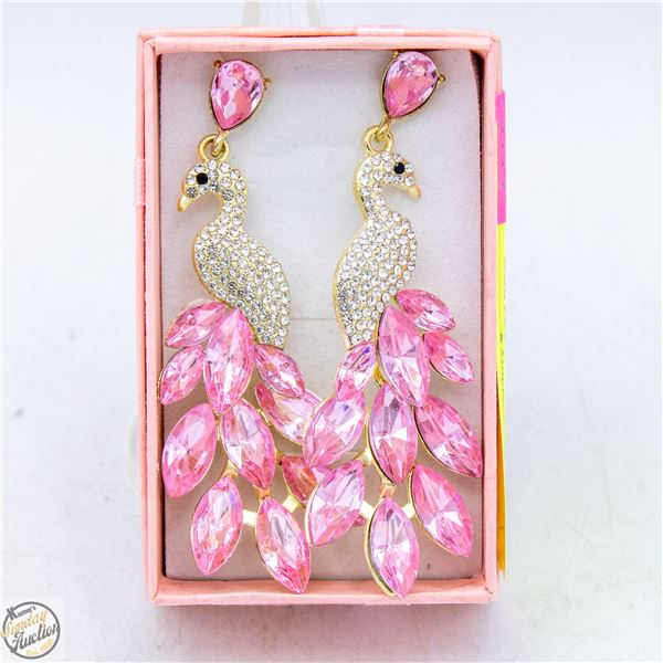 NEW PEACOCK PINK RHINESTONE ENCRUSTED