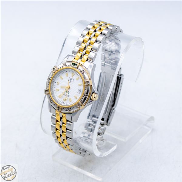 LADIES ESQ SWISS WATCH, WITH DATE, NEW BATTERY